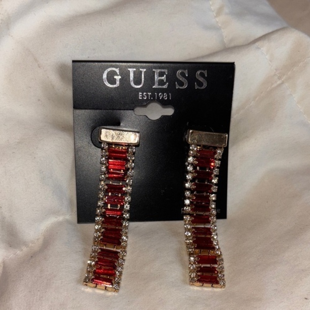 Guess Red and Crystal gem dangle beautiful Earrings